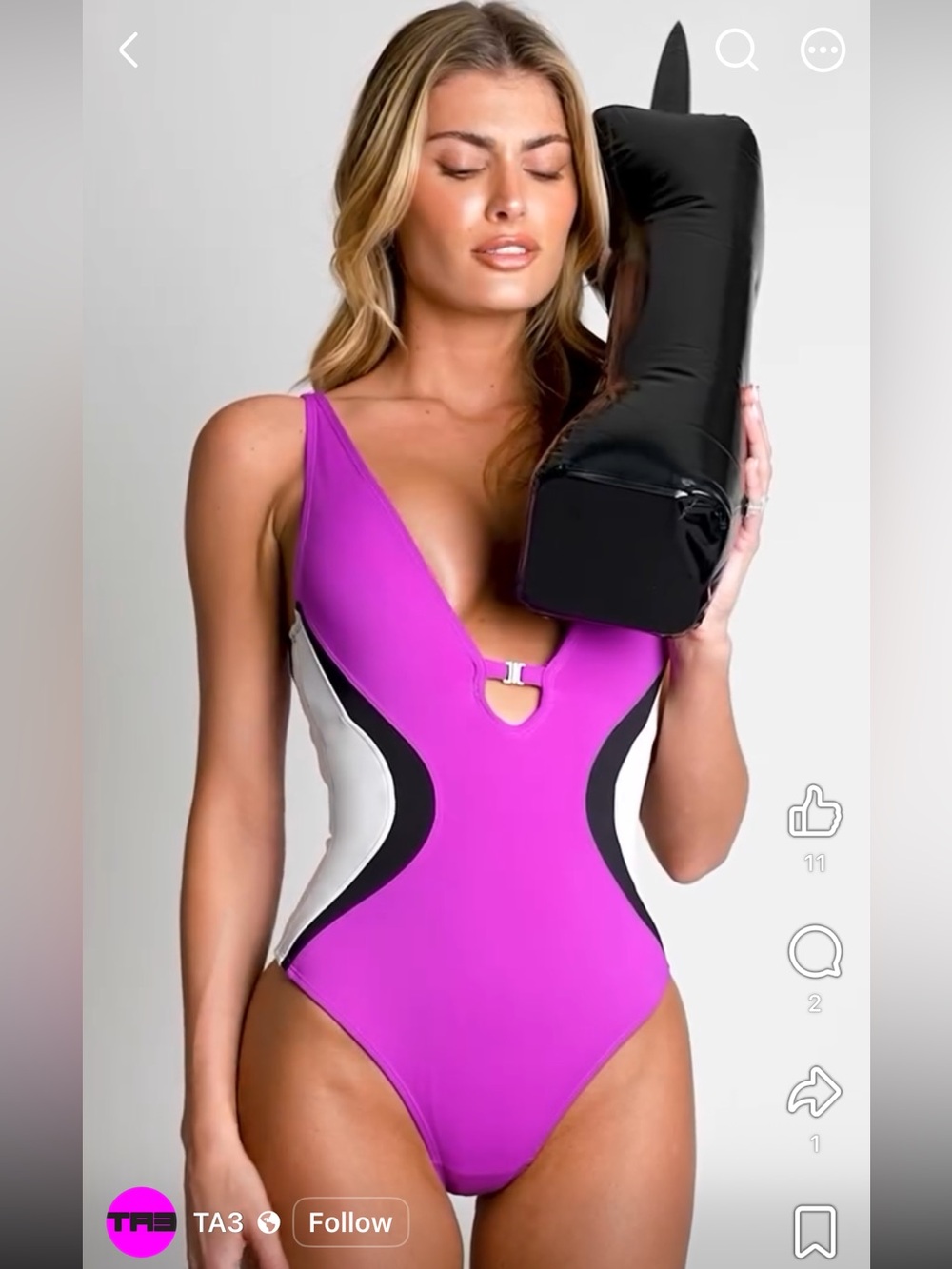TA3 Brazilian Plungey Keyhole Contour One-Piece Magenta Purple Swimsuit S Short